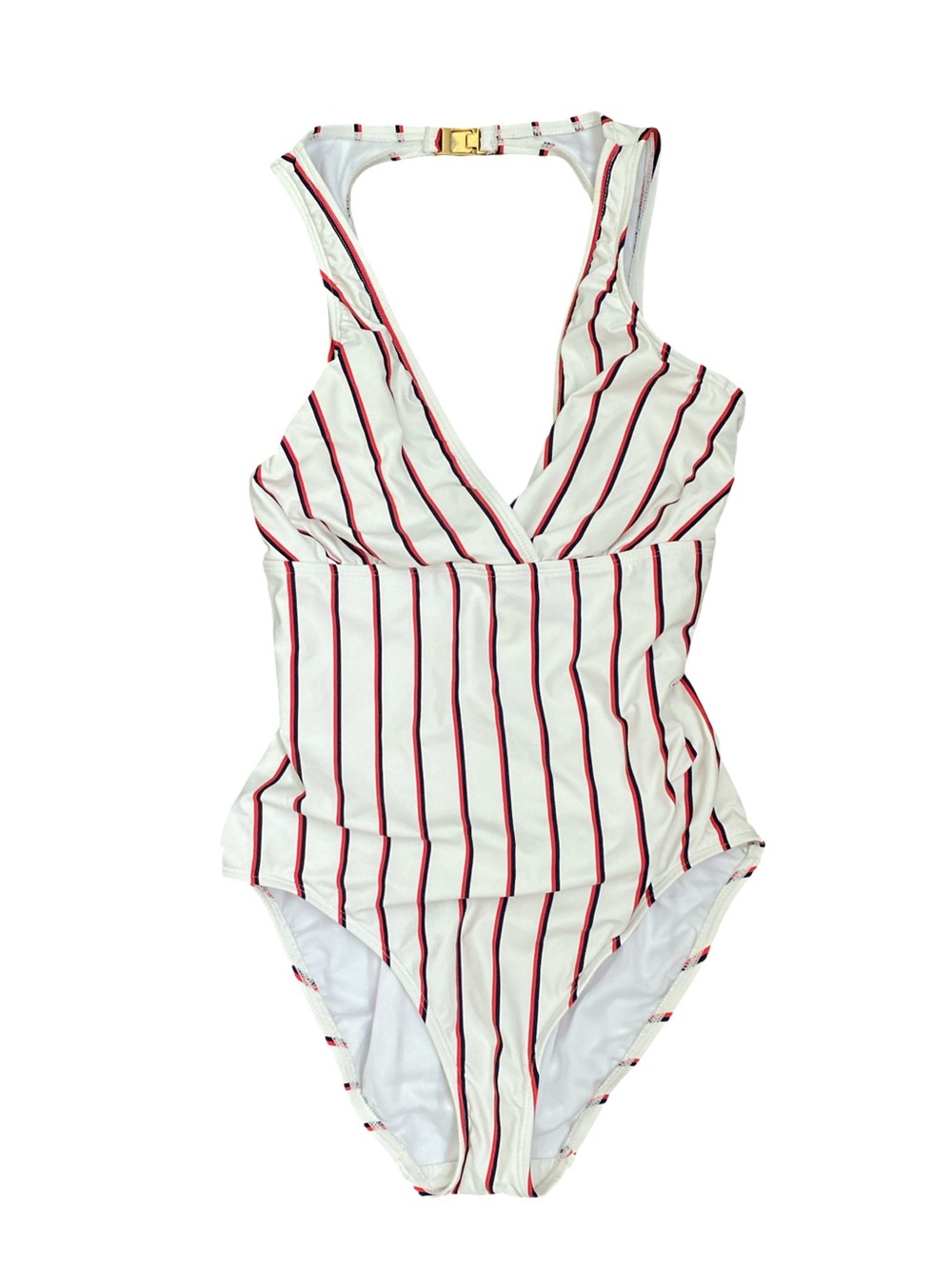 Ralph Lauren White One-Piece Swimsuit with Red Stripes